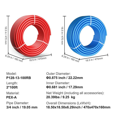 Three Quarters Inch PEX A Flexible Tubing For Potable Water Two Hundred Feet Non Oxygen Barrier, red and blue rolls.