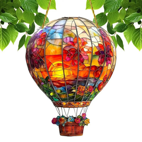 Stained glass hot air balloon sun catcher with floral design