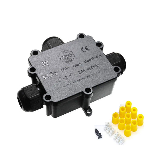 Outdoor Waterproof IP68 Junction Box With 3 Way M25 Connector 4-14mm cable range, tough weatherproof exterior electrical box with fittings