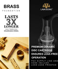 Brushed Gold 3 Hole 8 Inch Widespread Bathroom Faucet With Two Handles, premium brass, ceramic disc for leak-free, Lavaodoro logo