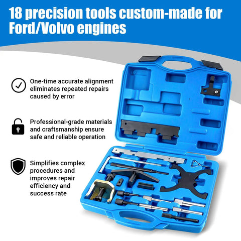 18Piece Engine Timing Tool Kit With Camshaft Lock And Flywheel Lock For Ford EcoBoost TiVCT Duratec Engines in blue case