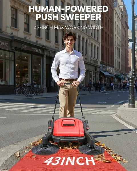 Heavy Duty 43 Inch Walk Behind Floor Sweeper Machine Great For Warehouses Driveways And Commercial Spaces Push Broom Cleaner outdoor use