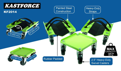 Heavy Duty Snowmobile Dolly Set Of 3 With V Slide, 2.5 Inch Nylon Swivel Casters, Rubber Pad Protecting Skis, 4 Adjustable Tie-Down Straps.