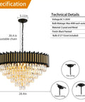 3 Tier Black And Gold Crystal Chandelier Pendant Light Fixture For Living Room Dining Room Kitchen Foyer Bedroom And Entryway, Round Flush Mount Ceiling Lighting, Adjustable Height Chain, 16 Inch Wide, technical specifications