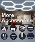 Hexagon Garage Lights 60W 24V Daylight White 6500K Plug And Play LED Kit with Remote Dimmer installed in a workshop ceiling