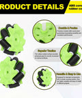 Green mecanum robot wheels with ABS rubber coating for DIY robotics projects, showcasing precision durability and versatile use.