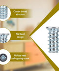 Shop Grade 50 Pack Zinc Plated Drawer Rail Screws Compatible With Ikea 100349 showing coarse thread, flat head, and Phillips design.
