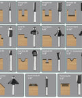 15 Piece Router Bit Set One Quarter Inch Shank Tungsten Carbide Woodworking Bits, showing various bit types and wood cut patterns.