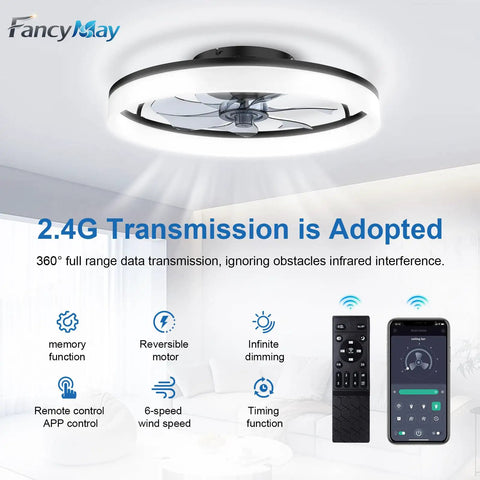 Smooth Ride 20 Inch Low Profile Ceiling Fan With Stepless Dimmable Led Light And Smart App Remote, Quiet Six Speed Reversible Motor In Matte Black on ceiling.