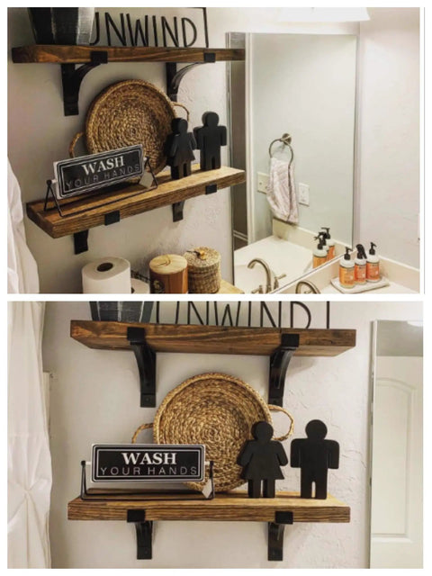 Heavy Duty Shelf Brackets 14 Inch L Shaped 6 Pack Black Powder Coated Rustproof Anti Scratch Super Strong Floating Shelf Brackets for Solid Load Bearing holding bathroom shelves.