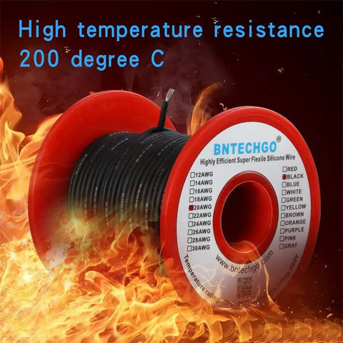 20 Gauge Silicone Wire Spool 100 Ft Black Flexible 20 AWG Stranded Tinned Copper Wire For Do It Yourself Electronics RC Hobby Builds Premium Low Impedance And Easy Soldering with high temperature resistance label