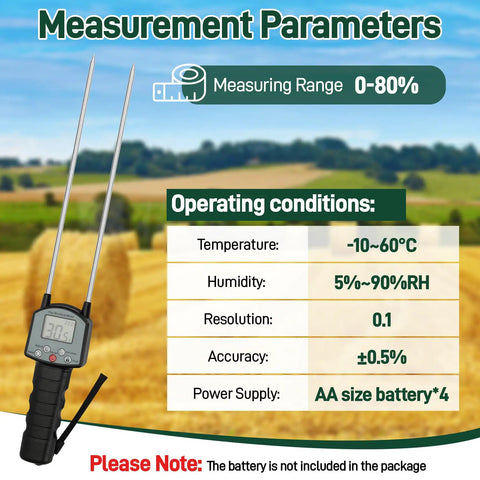 Portable Hay Moisture Meter With Backlit Display And Probe, Fast And Precise Readings From 0 To 80 Percent, About Half Percent Error, Handy On The Go For Bales And Forage Like Alfalfa And Orchard Grass
