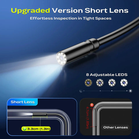 Borescope Camera With Light For Tight Spaces 4.3 Inch IPS HD Display Live View Inspection Camera With 50ft SemiRigid Cable Pro Grade High Definition 1920P Easy Snaking Access For Automotive Plumbing HVAC short lens with 8 adjustable LEDs