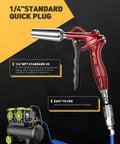 High Volume Air Blow Gun With Powerful Flow Nozzle, Retro Red Air Blower Gun With 4.9 Inch Stainless Steel Extension And 1/4 Inch Quick Plug