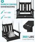 HDPE Single Porch Swing For Outdoors Heavy Duty One Person Adirondack Chair With Durable Polypropylene Ropes Black Cozy