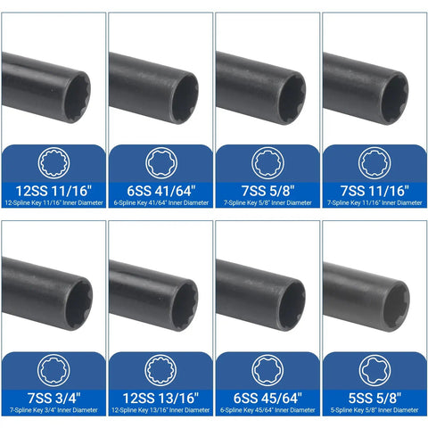 Eight Piece Wheel Lock Removal Kit with Spline Lug Nut Keys in SAE and Metric sizes in a blow molded case
