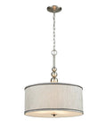Modern 3 Light Kitchen Chandelier in Brushed Nickel With Drum Shade Gauze Etamine Hanging Pendant Light, linen fabric