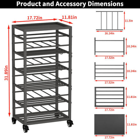 Product dimensions of 50 Can Metal Paint Spray Cart With Wheel Holder And Top Tray Double Sided Storage Base And 6 Hooks
