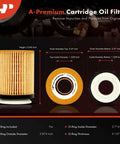10K Miles Protection Oil Filter For Mercedes Benz C300 C350e with dimensions and cross-sectional view of cartridge filter.