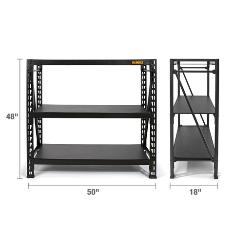Level Up Your Storage Game With This Tough As Nails Three Shelf Industrial Storage Rack Featuring A Durable Laminate Top Deck And Fully Adjustable Black Steel Shelves