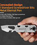 Gratius compact EDC multitool side view in gray with pry bar and built-in screwdriver.