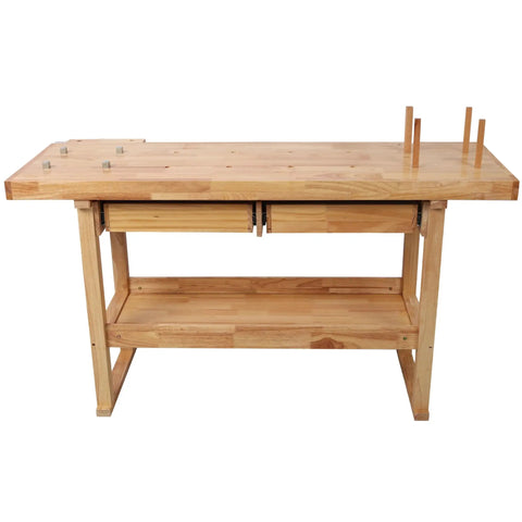 60 Inch Solid Rubberwood Workbench With Two Smooth Sliding Drawers And A Wide Open Bottom Shelf For Tidy Tool Storage And An Ultra Organized Workshop