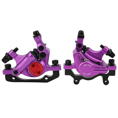 Top Shelf Mechanical Disc Brake Pair Aluminum Alloy Build For Mountain And Road Bikes Beast Mode Stopping Power Plug And Play Setup Killer Look In Violet Finish Smooth Ride Every Time. Close-up view of purple mechanical disc brake calipers.