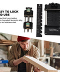Pro Level Chisel Sharpening Jig With Adjustable Angle Ruler And Secure Clamps For Five To Seventy Millimeter Blades Built Like A Tank Using Aluminum Steel And Brass Woodworking Honing Guide Keeps Edges Razor Sharp Daily shown with angle fixture in use.