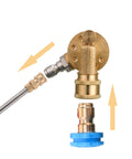 FIXFANS brass pivoting coupler for pressure washer gutter cleaner attachment; 1/4-inch quick-connect; blue cap.