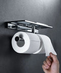 Heavy Duty Double Toilet Paper Holder With Phone Shelf Polished Chrome Dual Roll Tissue Dispenser Solid Brass Wall Mount