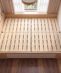 Queen Foldable Floor Bed Frame Built Tough With Heavy Duty Pine Wood Slats Features An Elevated Airflow Gap Hassle Free Setup rock solid base shown from above
