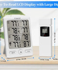 Indoor Outdoor Thermometer With 3 Remote Sensors Wireless Digital Hygrometer And Temperature Humidity Monitor With Large LCD Real Time Readings Max Min History Comfort Indicator 200 Ft Range, large LCD and sensor dimensions shown