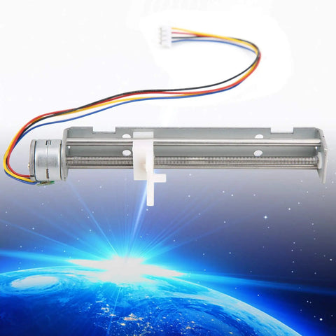 2 Phase 4 Wire Stepper Motor Linear Rail With 80mm Stroke Screw Actuator And Adjustable Slider, metallic gray, shown from the side.