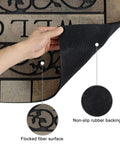 Heavy Duty Entrance Door Mat 24 By 36 Inch Large Entryway Doormat Non Slip Rubber Back Low Profile For Front Porch Garage Patio High Traffic Outdoors Welcome Mat showing non-slip backing and flocked fiber surface.