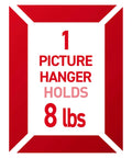 Slap On Universal Picture Frame Hangers Deliver Dead Easy Damage Free Wall Mounting Renter Approved metal strap holds 8 lbs.
