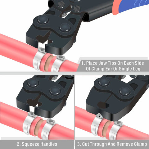 Pinch Clamp Removal Tool For PEX Cinch Clamps cutting stainless steel clamp on red pipe