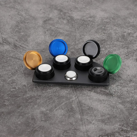 Stainless Steel Watch Oil Dip Tool With Lid Four Eye Oil Dish featuring colorful lids for precision lubrication in horology.