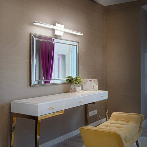 Chrome Bathroom Light Fixtures 24 Inch LED Vanity Bar Over Mirror Lighting IP44 Waterproof 14W 850LM Modern Rectangle Vanity Lamp