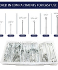 Built Tough Cotter Pin Assortment Kit With Case 1000 Piece Set Including Six Sizes From 1/16 To 5/32 Inch Durable Carbon Steel Split Pins Corrosion Resistant For Tractors Trailers Marine And Industrial Machinery neatly stored in compartments