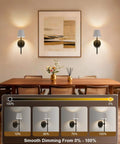 FRIDEKO HOME Black Battery Operated Wall Sconces Set of 2 Small, 12.2in. in a dining room with adjustable dimming.