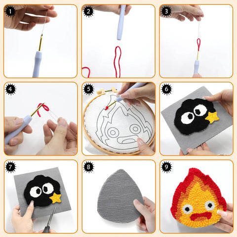 Step-by-step guide using Punch Needle Kit For Beginners And Kids, Easy DIY Embroidery Set With 6 Coasters, Includes Hoop and Tools