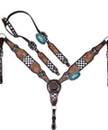 Top Shelf Western Leather Horse Tack Set Bringing The Boss Vibe To Every Ride With A Custom Headstall And Breast Collar hand-carved with floral patterns and checkered details.
