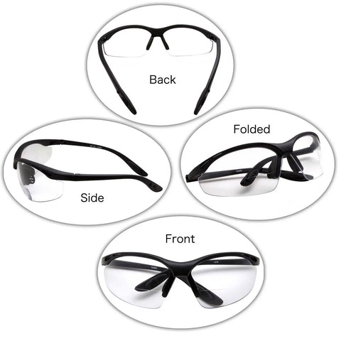 Bifocal Safety Reading Glasses With Impact Protection And ANSI Z87 Certification, Diopter 2.00 Magnifying Lens, four views displayed