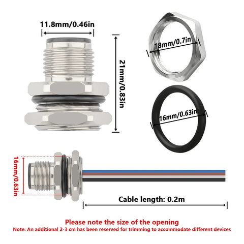 M12 4 Pin A Code Male Connector Cable 0.2M IP67 Waterproof with dimensions for industrial use