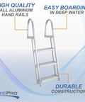 3 Step Marine Boarding Ladder With No Fuss Removable Aluminum Build And Quick Release Mounting For Easy Snap On Snap Off Access On Boat Or Dock in aluminum