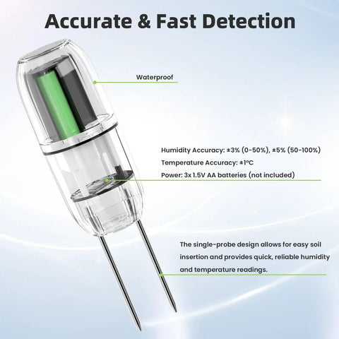 WiFi Soil Moisture And Temperature Sensor For Lawn And Garden No Hub Required Real Time App Alerts IP67 Waterproof Pro Grade Soil Meter