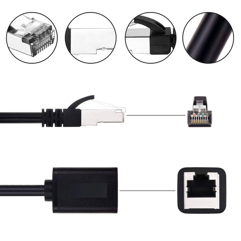 Close-up of Ethernet Extension Cable 25 Ft Cat6 Shielded Patch Cable RJ45 Male To Female High Speed Network Cable