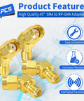 FPV Antenna Adapters SMA To RP-SMA 45 Degree Connector Kit 4 Pack For FPV Drones And Goggles, Brass Gold, Easy Installation