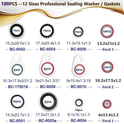 AC O Ring Kit 400 Piece Seal Washer Set for Your Ride, 12 Size O Ring Assortment, R134a R12 Refrigerant Ready, Port Seals