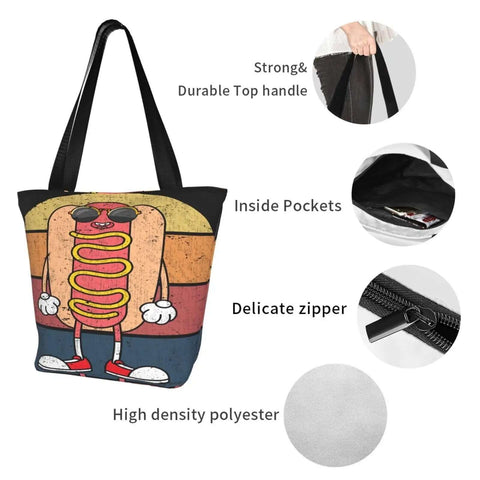 Large Capacity Lightweight Tote Bag For Women With Spacious Interior Everyday Shoulder Handbag For Work Travel Beach And Shopping Durable Polyester Carryall For Easy Organization And All Day Comfort with cartoon print and multiple features displayed.